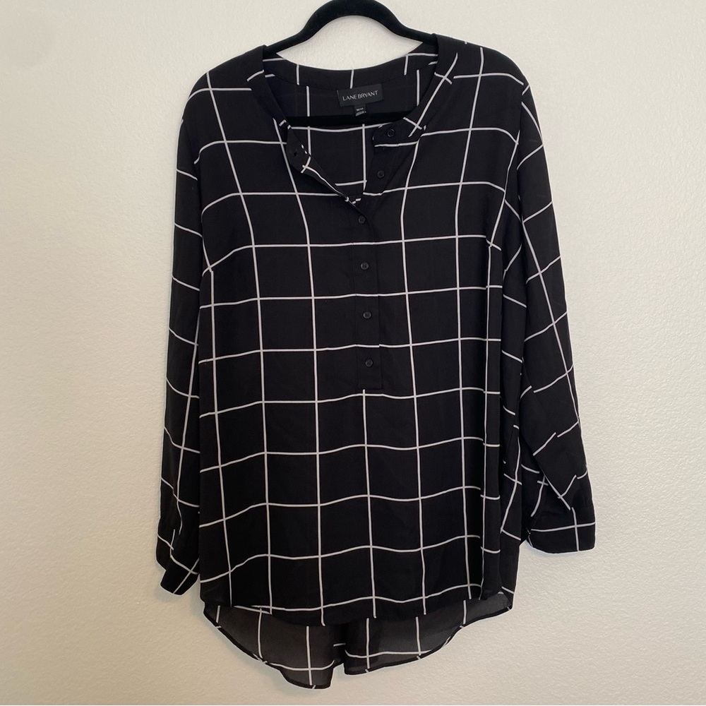 Lane Bryant Windowpane Mandarin Collar Blouse Sz 18/20 Excellent Used Condition